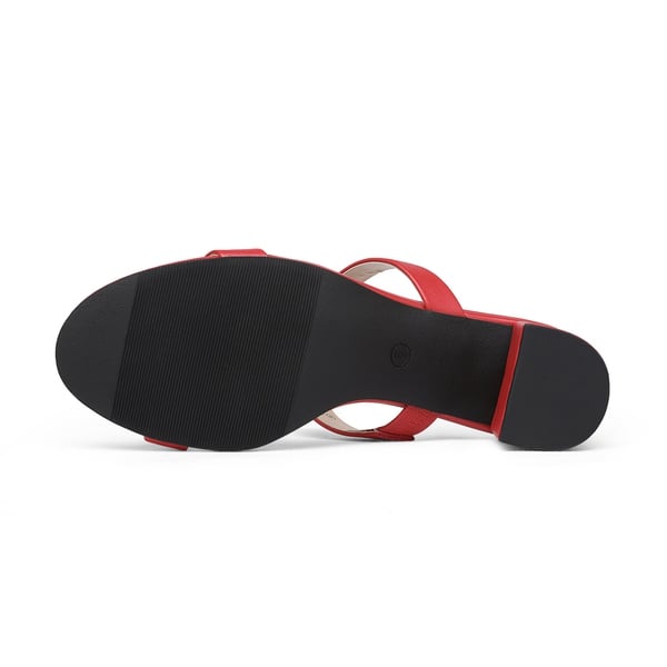 Two Strap Chunky Heel Sandals - RED PU - 4
